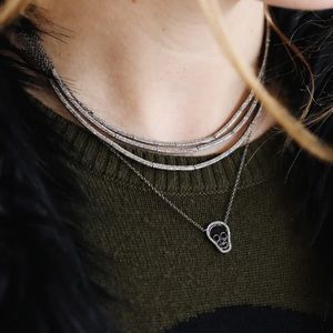 Thin silver diamond choker